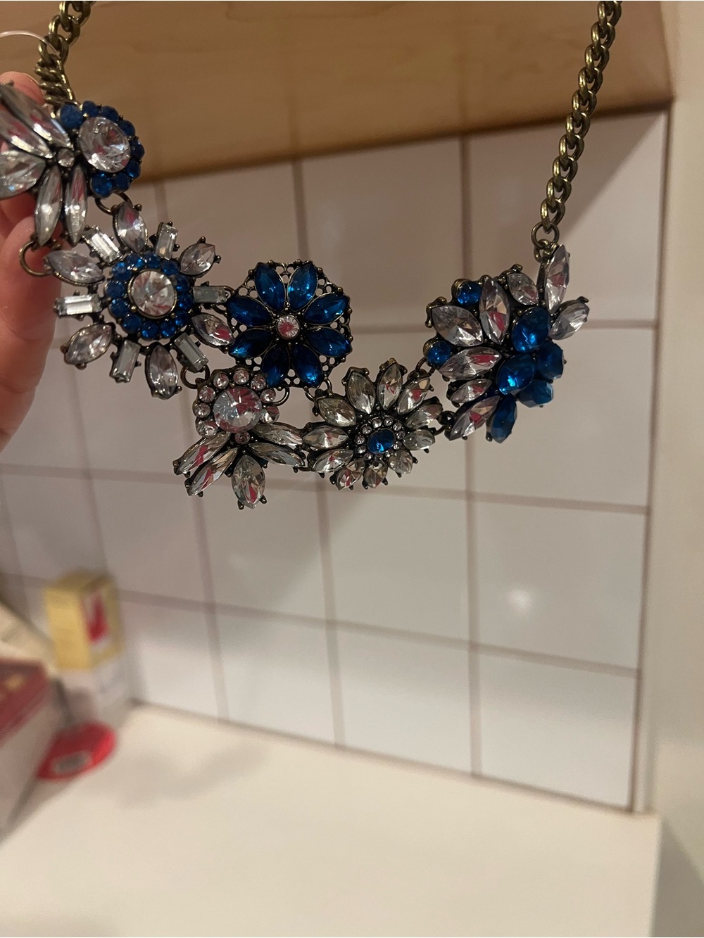 BaubleBar Blue and Clear Crystal Floral Statement Necklace